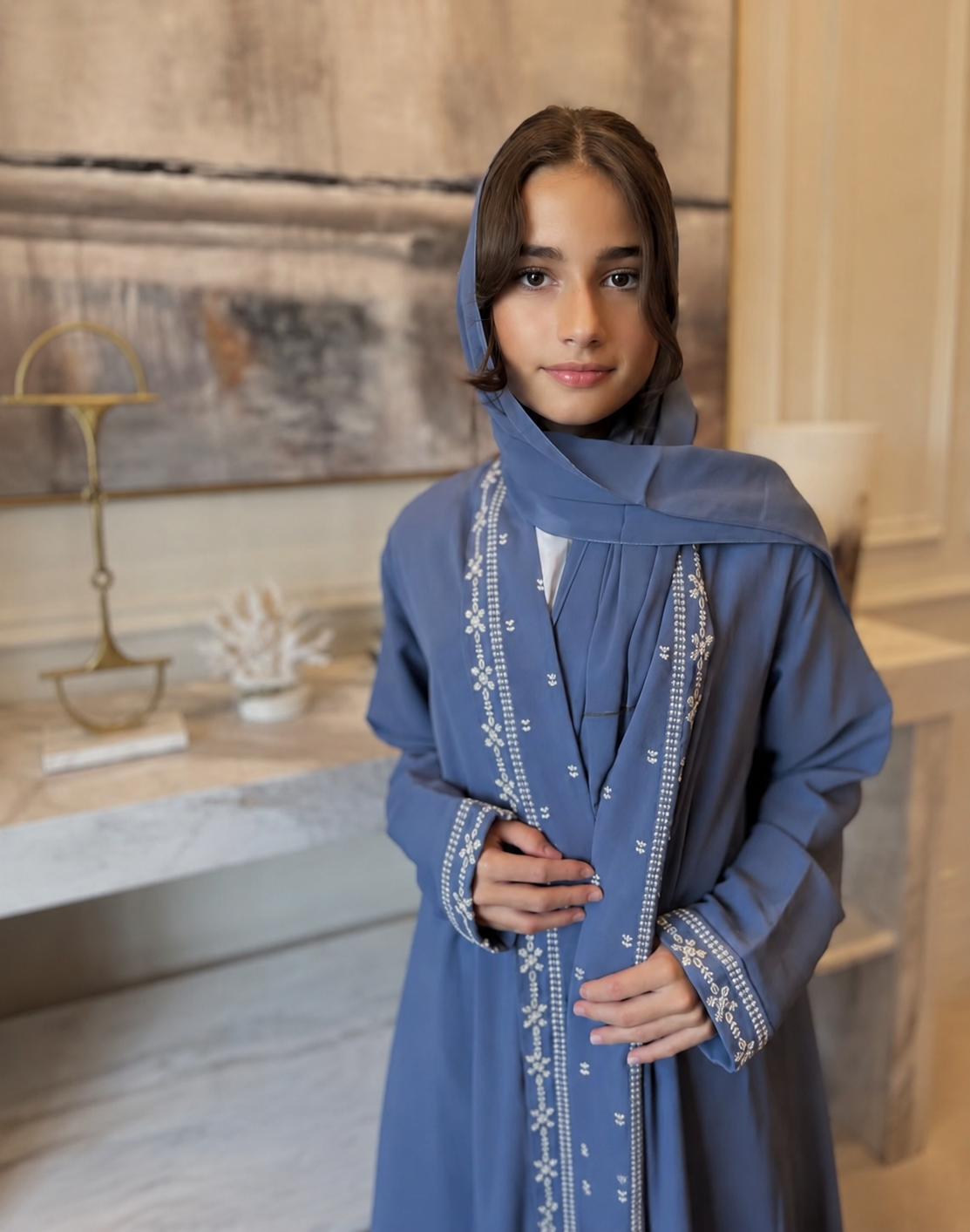 Deep Blue Embroidered Abaya